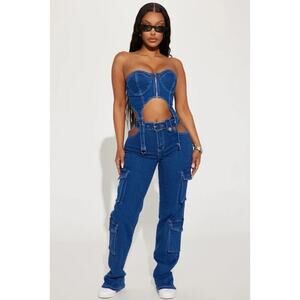 Fashion Nova Denim Corset Top DarkWash size large